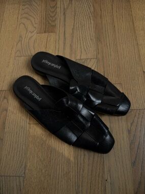 Jeffrey Campbell Black Woven Leather Slide Mules